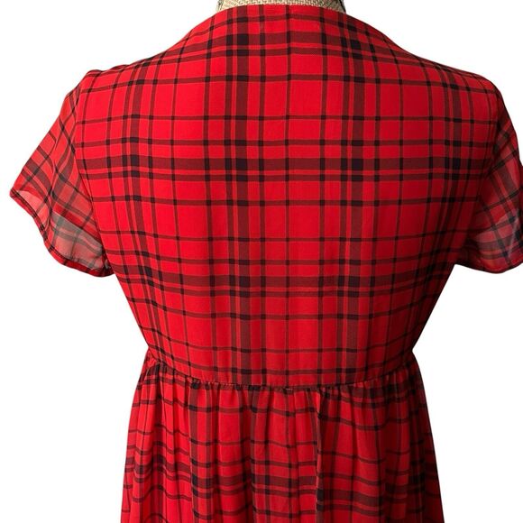 Old Navy Sz S Buffalo Plaid Shirt Dress Babydoll Red Black Retro Mini Fun Flirty - Picture 5 of 10